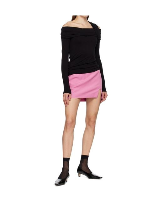 Pushbutton Pink Slit Mini Skirt