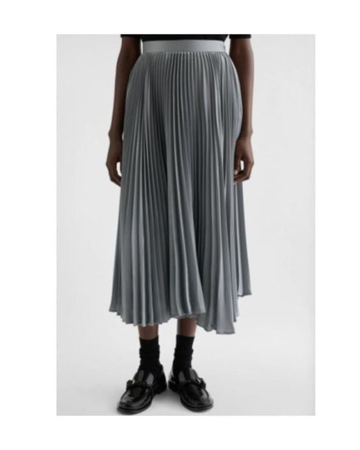 Jil Sander Gray Pleat Detailed Midi Skirt