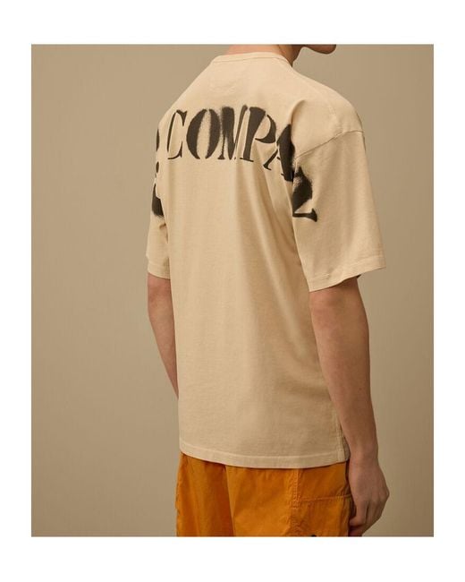 C P Company Natural Oversized Logo Print T-Shirt for men