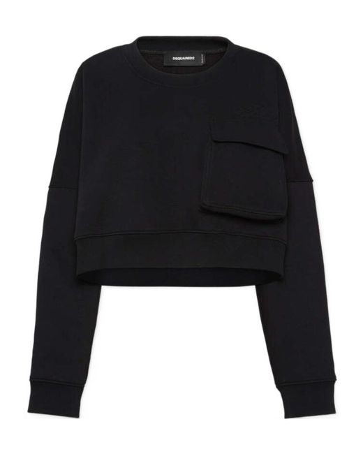 DSquared² Black Icon New Generation Onion Cropped Fit Crewneck Sweatshirt