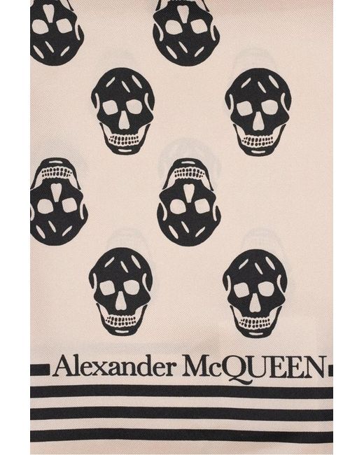 McQueen White Skull-Print Silk Scarf