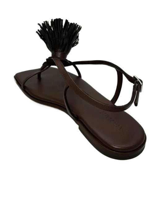 Vic Matié Black Fringed-Pom-Pom Flat Sandals