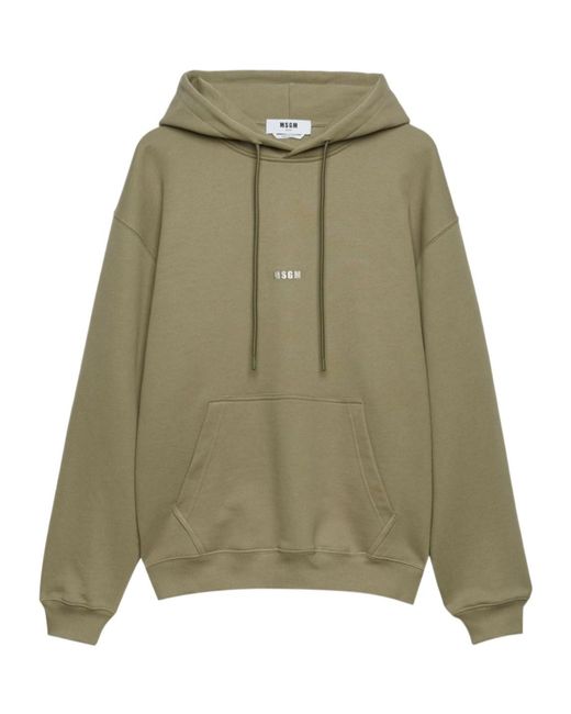 MSGM Green Logo Printed Drawstring Hoodie for men