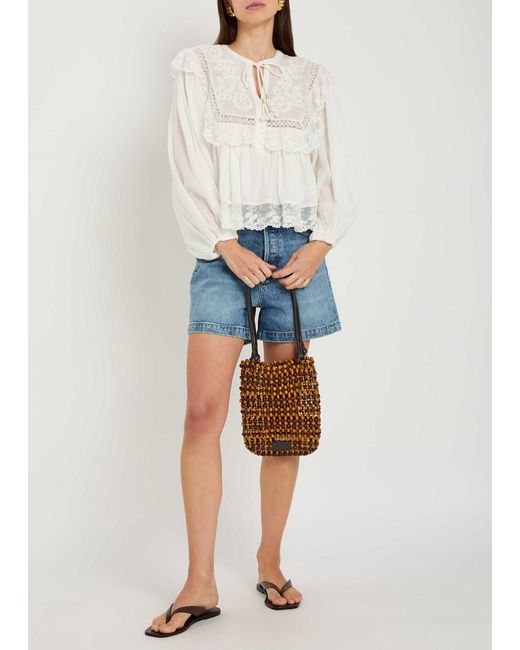 Rixo White Embroidered Cotton Top