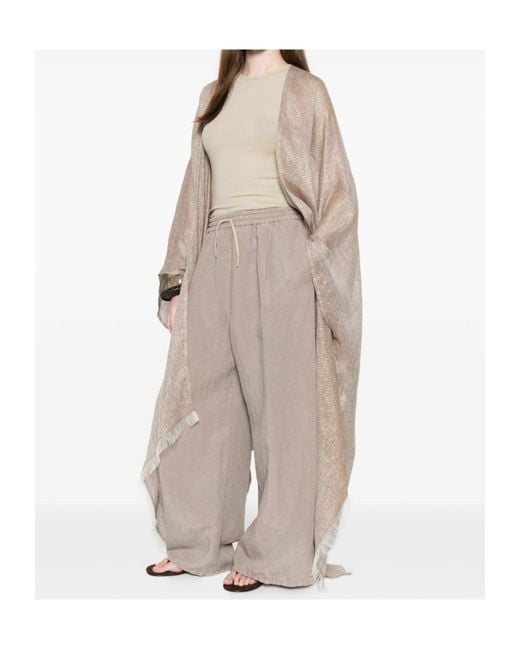 Fabiana Filippi Natural Frayed Open-Front Long Cardigan