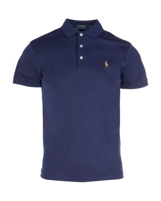 Polo Ralph Lauren Blue Logo Embroidered Short-Sleeved Polo Shirt for men