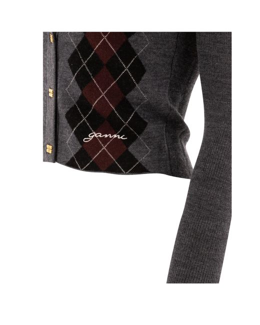 Ganni Black Argyle Knit Cardigan