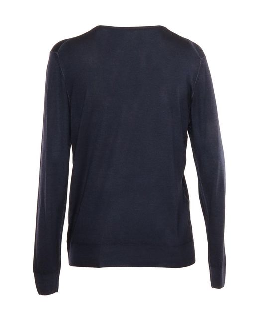 Fedeli Blue Long-Sleeved V-Neck Knitted Sweater