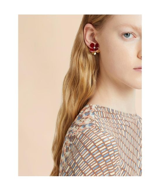 Marni Pink Embellished Floral Motif Earrings