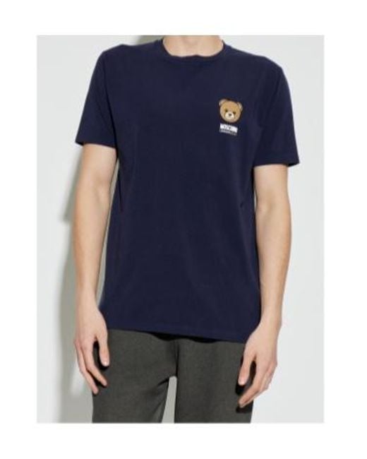 Moschino Blue Bear-Printed Short Sleeved T-Shirt for men