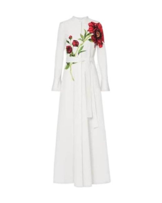 Oscar de la Renta White Peony Cotton-Blend Poplin Maxi Dress