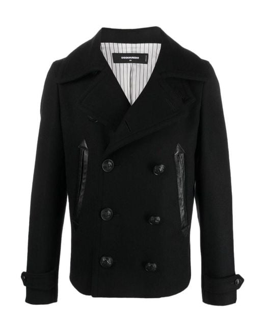 DSquared² Black Double-Breasted Sailor Peacoat for men