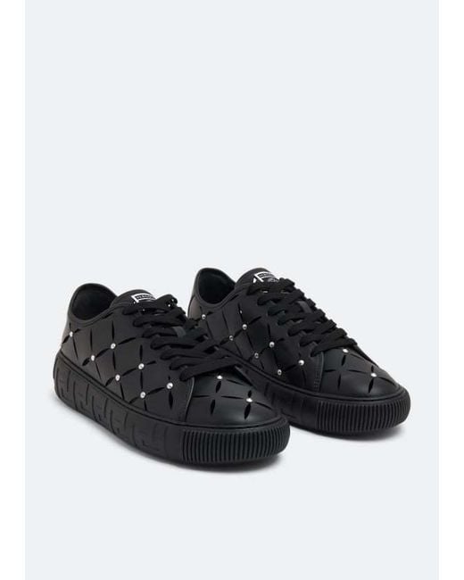 Versace Black Perforated Studded Sneakers for men