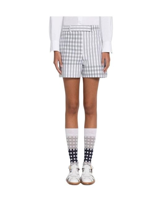 Thom Browne White Gingham Check Tailored Shorts