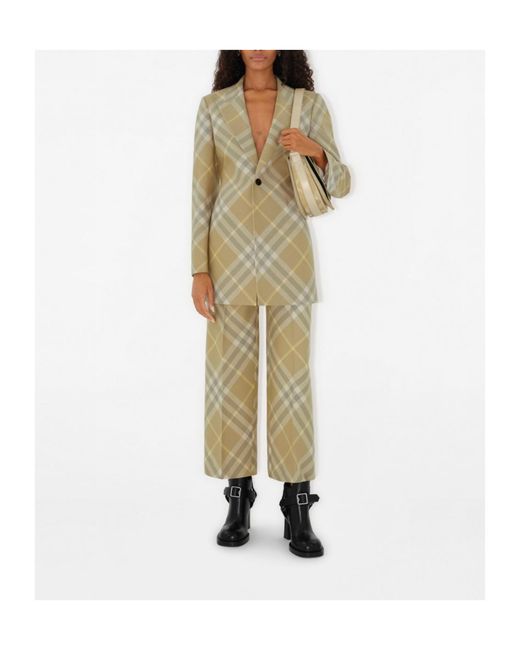 Burberry Natural Checked Wool Trousers