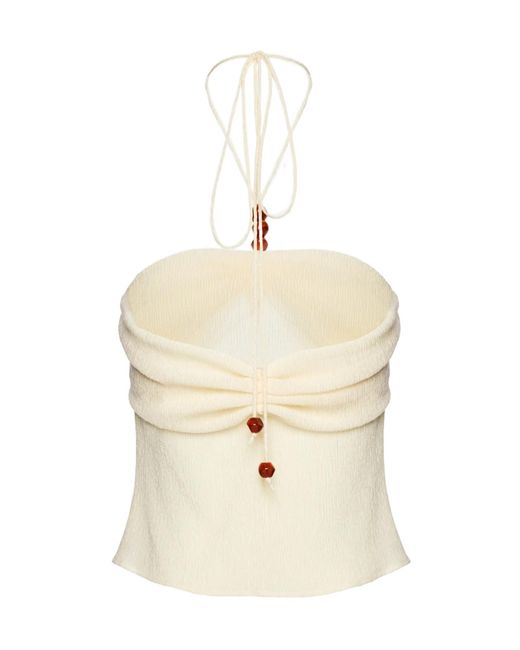 Magda Butrym Natural Draped Halterneck Top With Beads