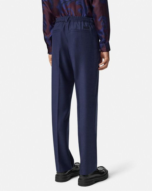 Versace Blue Pleated Tailored Trousers for men