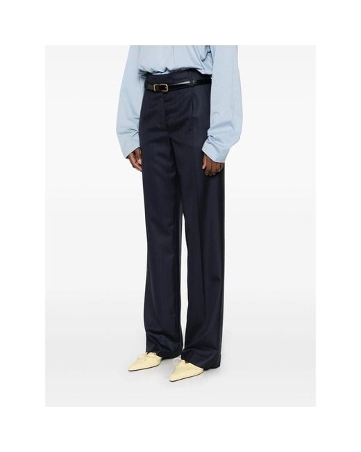 Prada Blue Pleated Belted Trousers