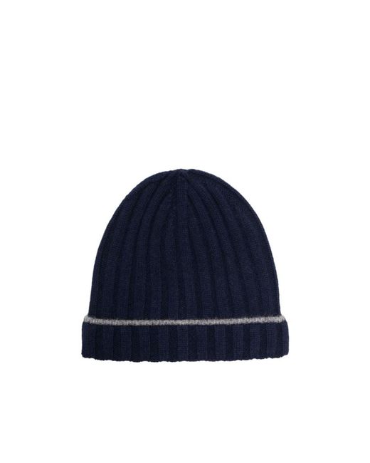 Brunello Cucinelli Blue Turn-Up Brim Ribbed Beanie for men