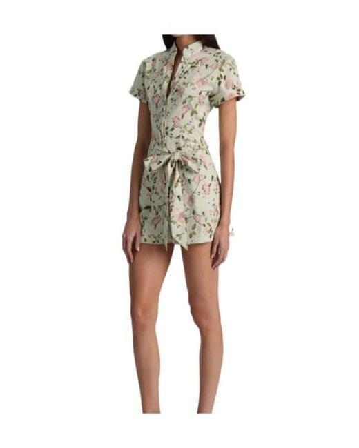 Alice + Olivia White Floral-Print Belted Playsuit