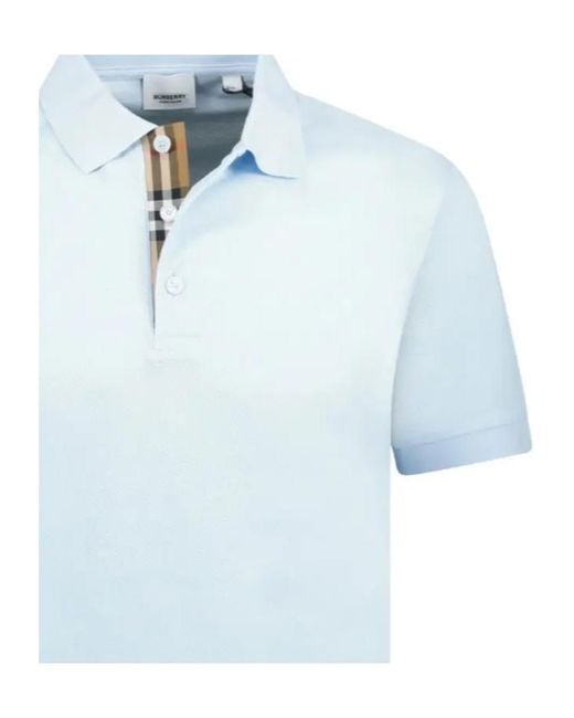 Burberry Blue Short-Sleeved Cotton Polo Shirt With Check Details for men