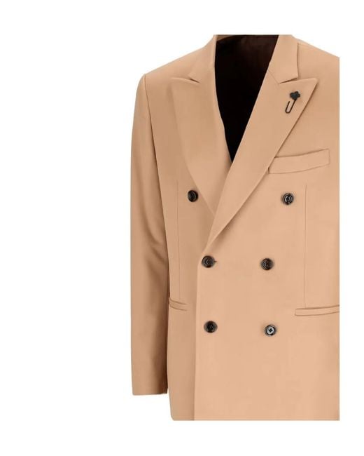 Lardini Natural Double-Breasted Peak-Lapel Jacket for men