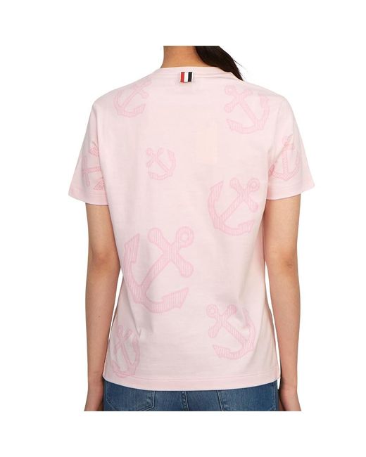 Thom Browne Pink Anchor Printed Crewneck T-Shirt