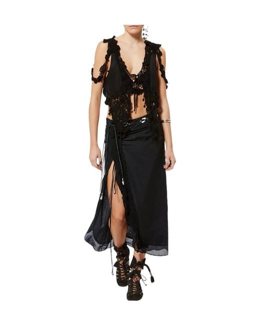 Isabel Marant Black Velina Crochet Slit Midi Skirt