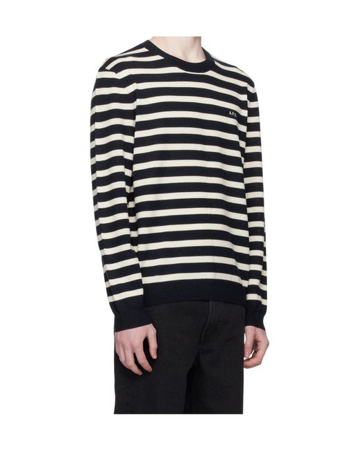 A.P.C. Blue Striped Knitted Jumper for men
