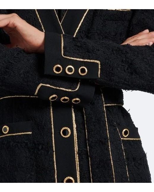 Alessandra Rich Black Belted Cotton-Blend Bouclé Tweed Coat