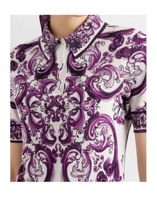 Dolce & Gabbana Purple Silk Majolica Print Polo Shirt