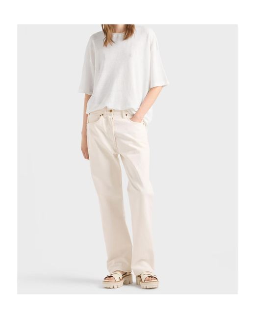 Prada White Short-Sleeved Linen T-Shirt