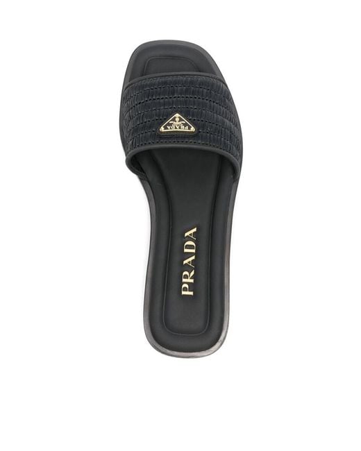 Prada Black Logo Plaque Square Toe Sandals