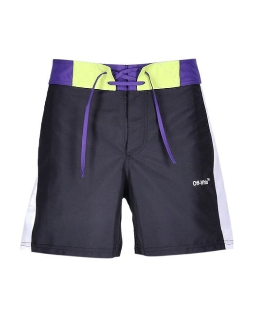 Off-White c/o Virgil Abloh Blue Logo Printed Drawstring Swim Shorts for men