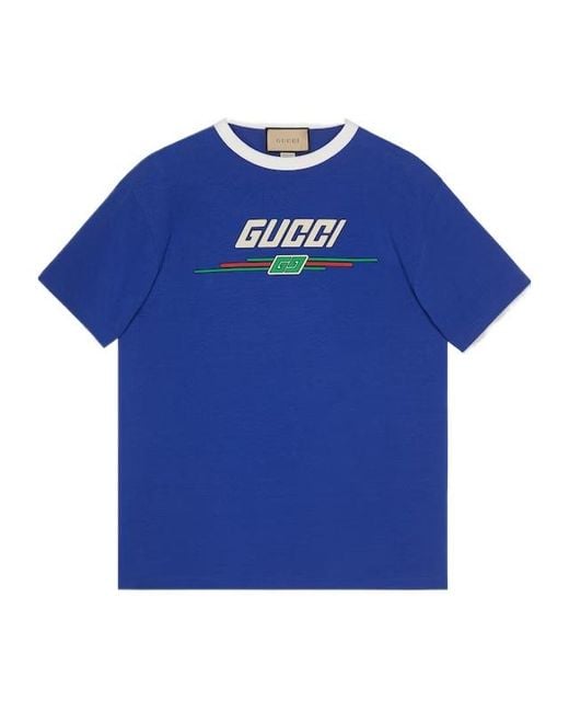 Gucci Blue Logo Logo Short-Sleeved T-Shirt for men