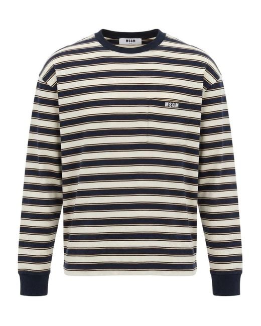 MSGM Gray Long-Sleeved Striped T-Shirt for men