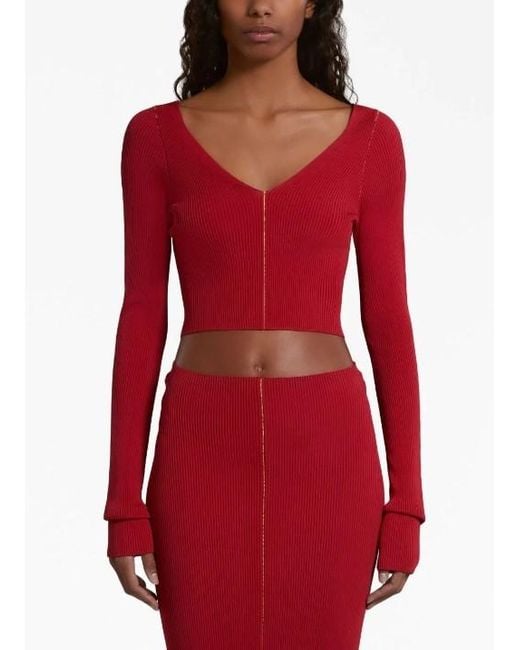 Marni Red Knitted V-Neck Pullover