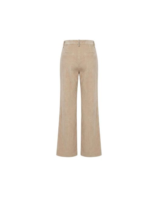 Brunello Cucinelli Natural Cotton Corduroy Wide-Flare Trousers With Monili