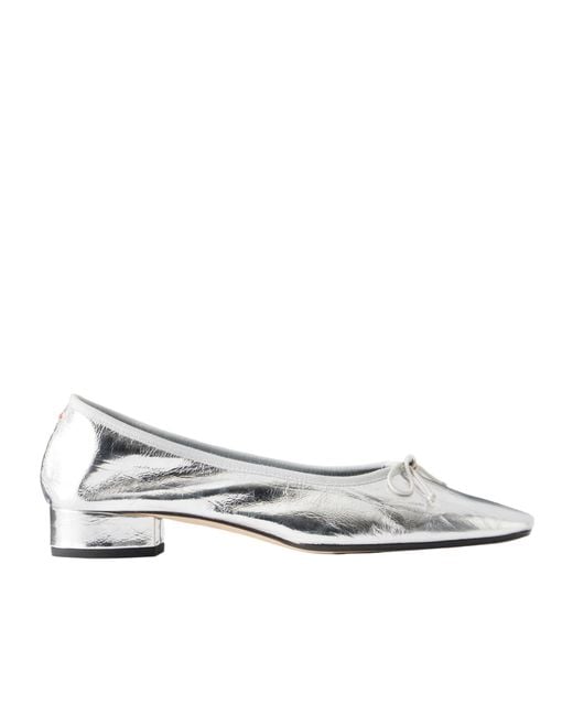Aeyde White Bow-Detailed Crinkled Metallic Leather Pumps