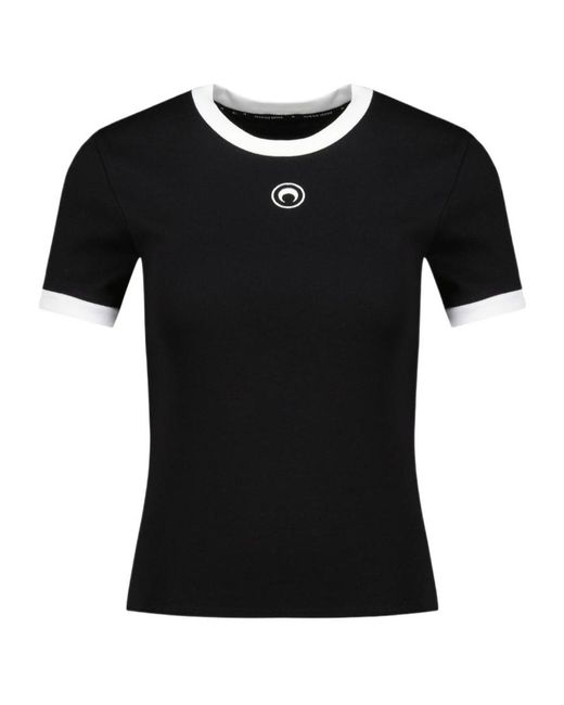 MARINE SERRE Black Logo Detailed Crewneck T-Shirt