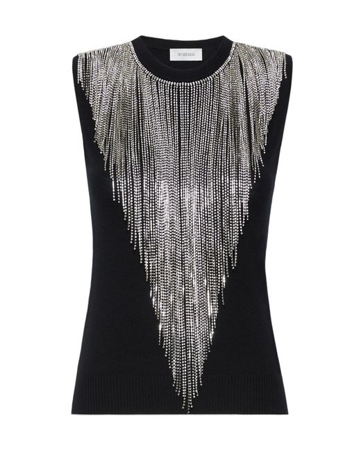 Sportmax Black Crine Crystal-Fringe Sleeveless Top