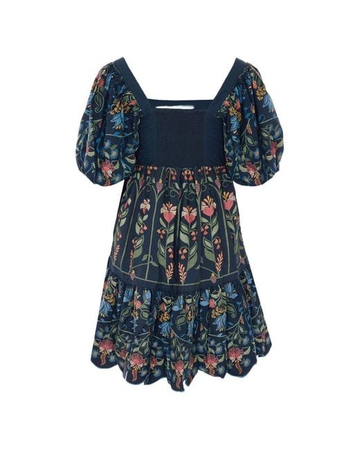 Farm Rio Blue Garden Embroidered Mini Dress