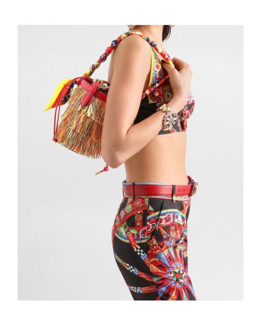Dolce & Gabbana Red Raffia Capri Bucket Bag