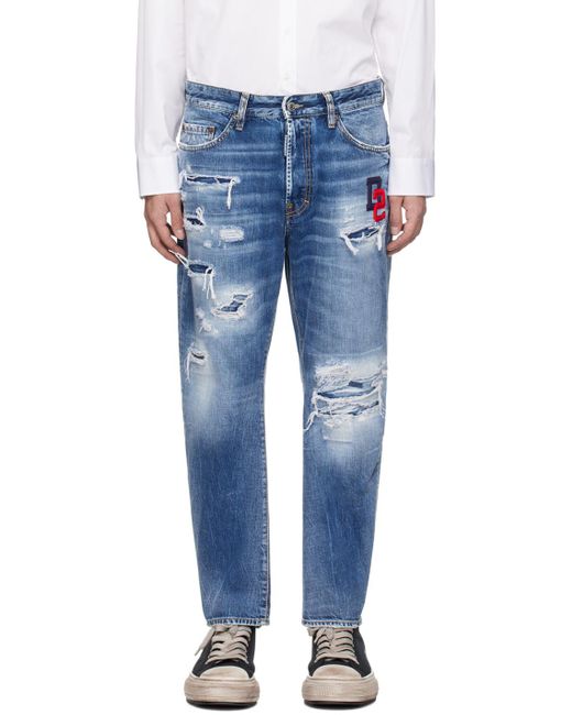 DSquared² Blue Logo Patch Distressed Jeans for men