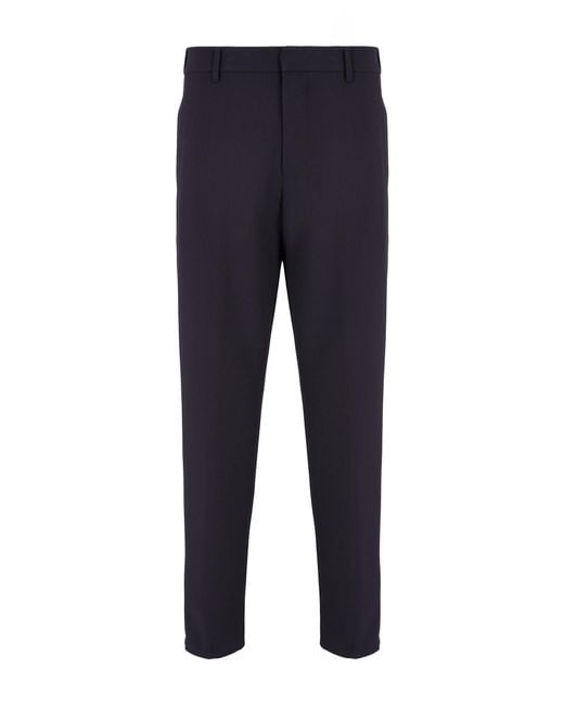 Emporio Armani Blue Pleated Tapered Trousers for men