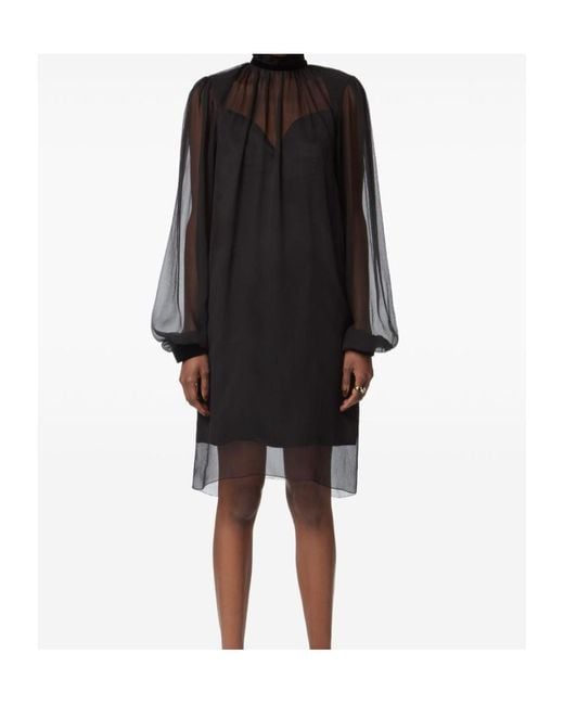 Nina Ricci Black High-Neck Balloon-Sleeve Mini Dress