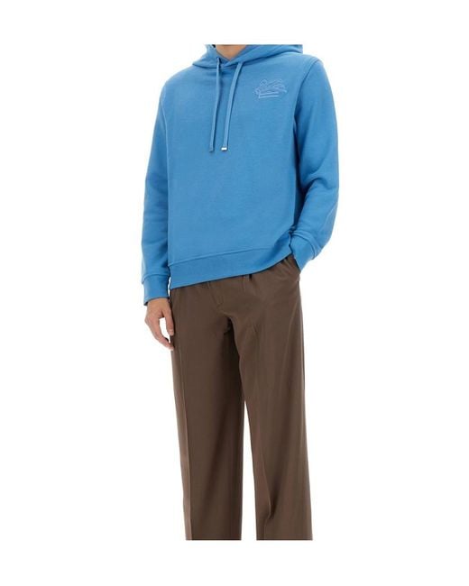 Etro Blue Logo Embroidered Hoodie for men