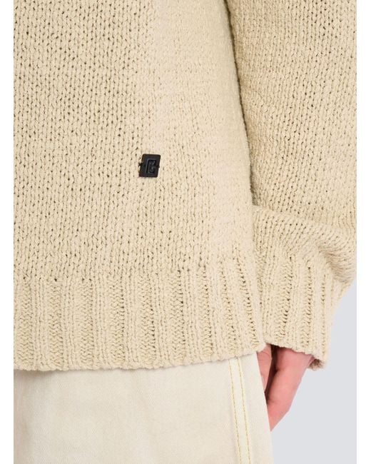 Balmain Natural Textured Crew Neck Knitted Sweater for men