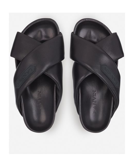 Lanvin Black Logo-Appliqué Crossover Leather Slides