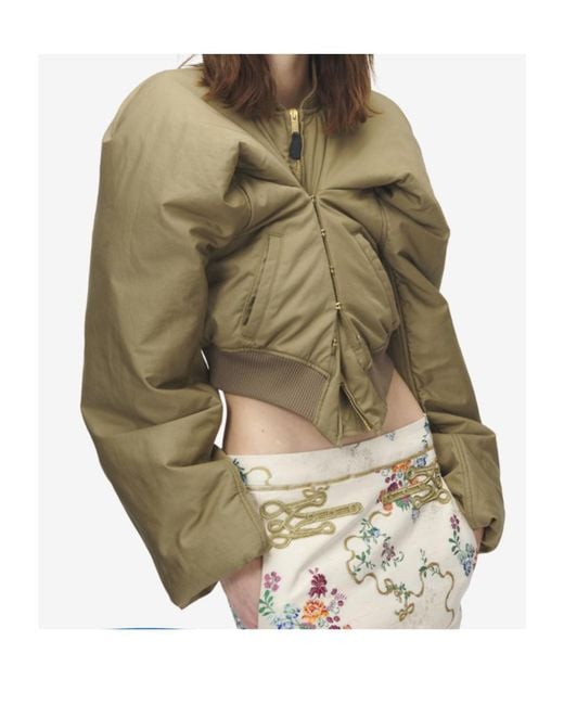 McQueen Natural Exaggerated-Shoulder Cropped Bomber Jacket